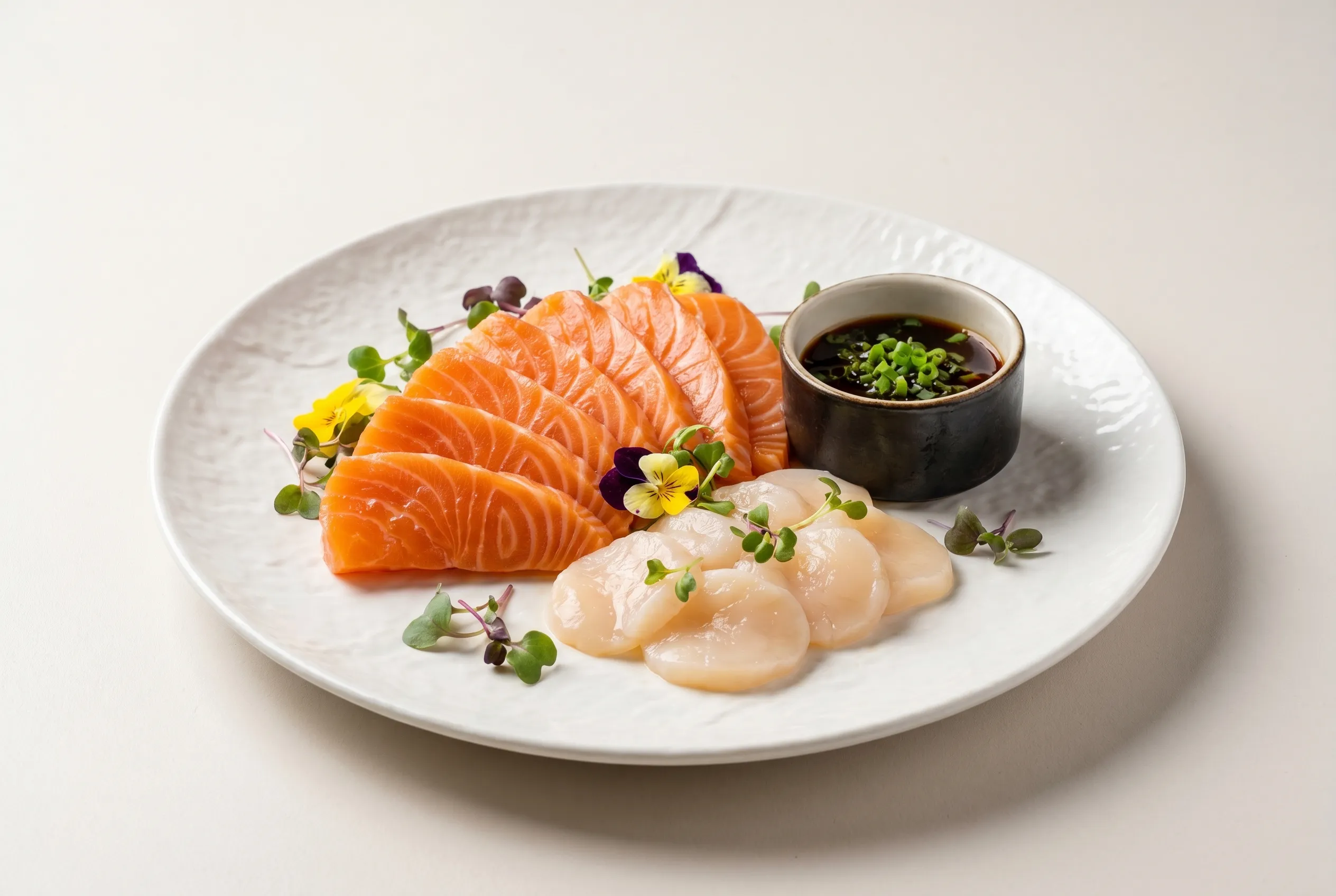 Sashimis de saumon et Saint-Jacques, ponzu maison