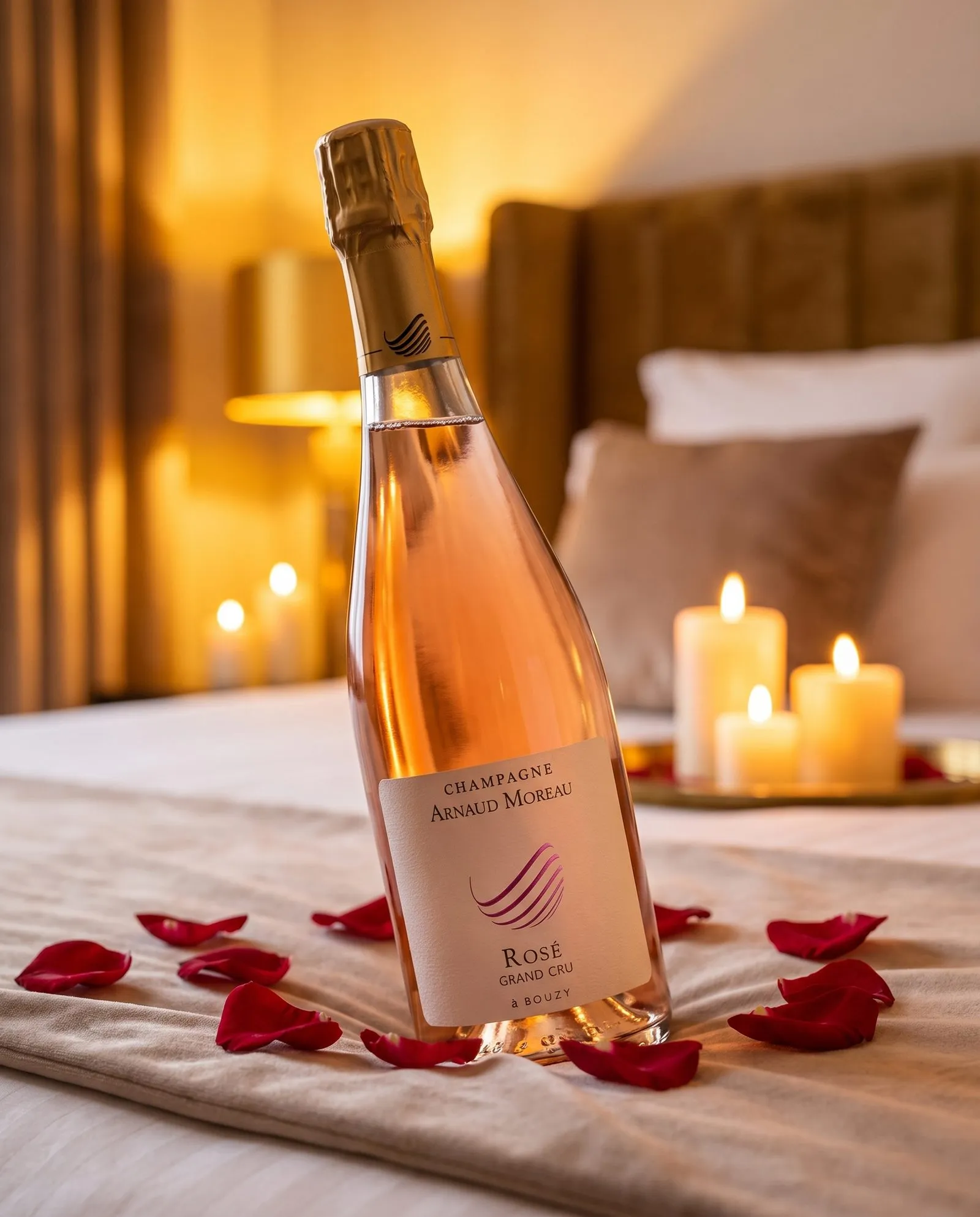 Champagne Arnaud Moreau Rosé · dans une chambre d'hôtel