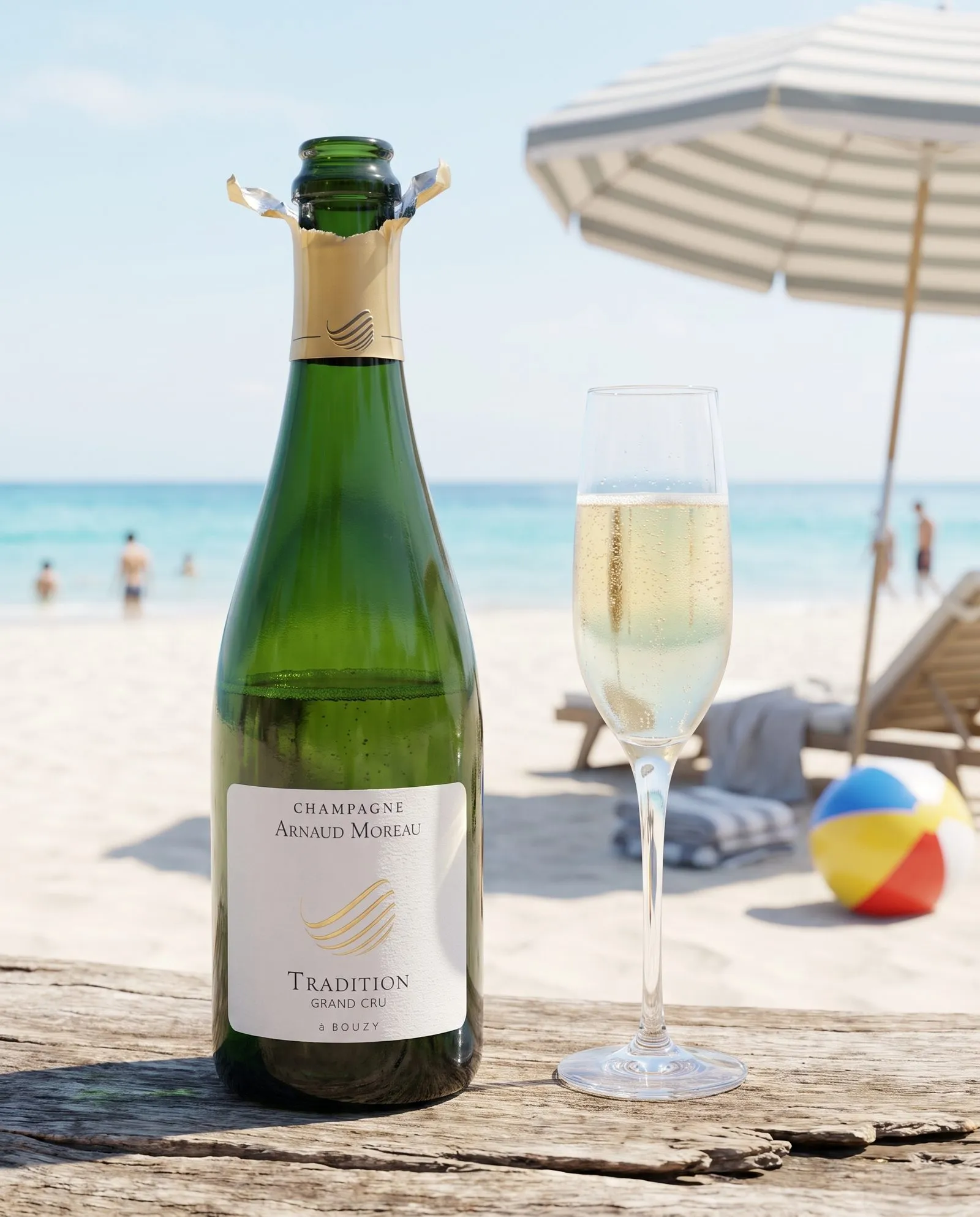 Champagne Arnaud Moreau Tradition · sur la plage