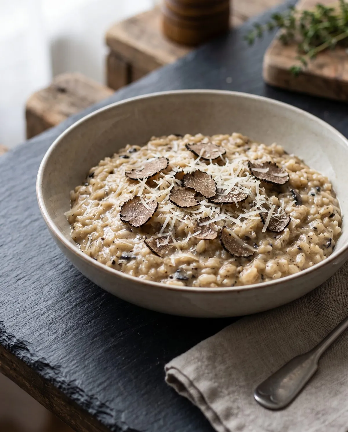 Risotto crémeux à la truffe noire et parmesan · accord champagne Arnaud Moreau