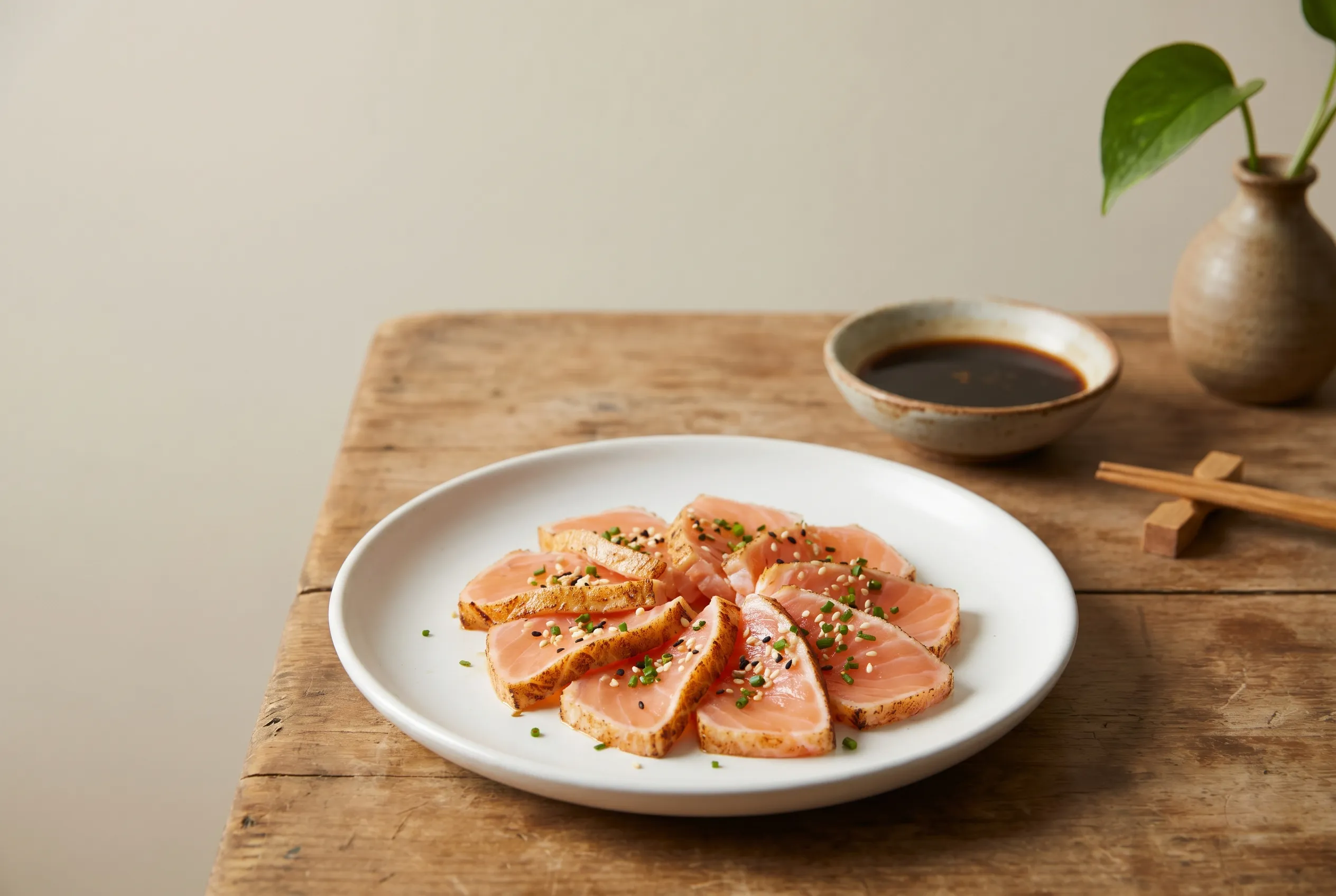 Tataki de saumon mariné soja-gingembre